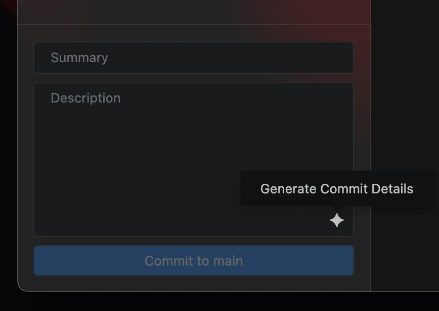 RelaGit commit message input field with 'Generate Commit Details' button hovered.